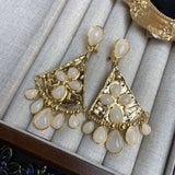 Fan-shaped White Jade Tassel Earrings Water Drop Long – Everyday Gifts — 4