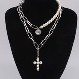 Vintage Pearl Cross Coin Pendant Necklace Women's – Jewelry Gift Ideas — 5