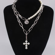 Vintage Pearl Cross Coin Pendant Necklace Women's – Jewelry Gift Ideas — 5
