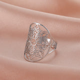 Vintage Stainless Steel Openwork Snow Petal Oval Ring – Gift Ideas — 6