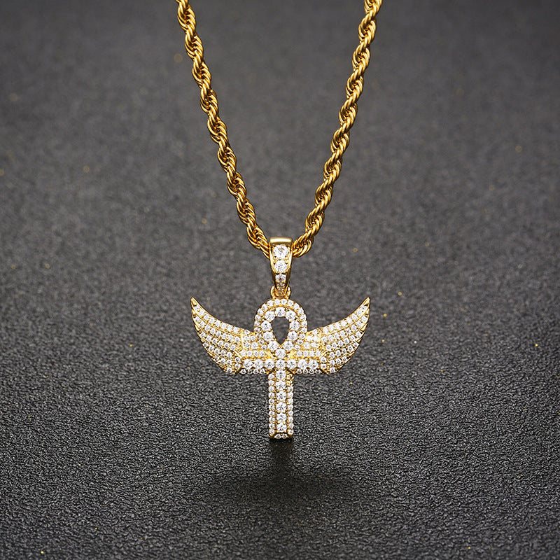 Zircon - Encrusted Angel Wing Cross Pendant – Jewelry Gift Ideas — 1