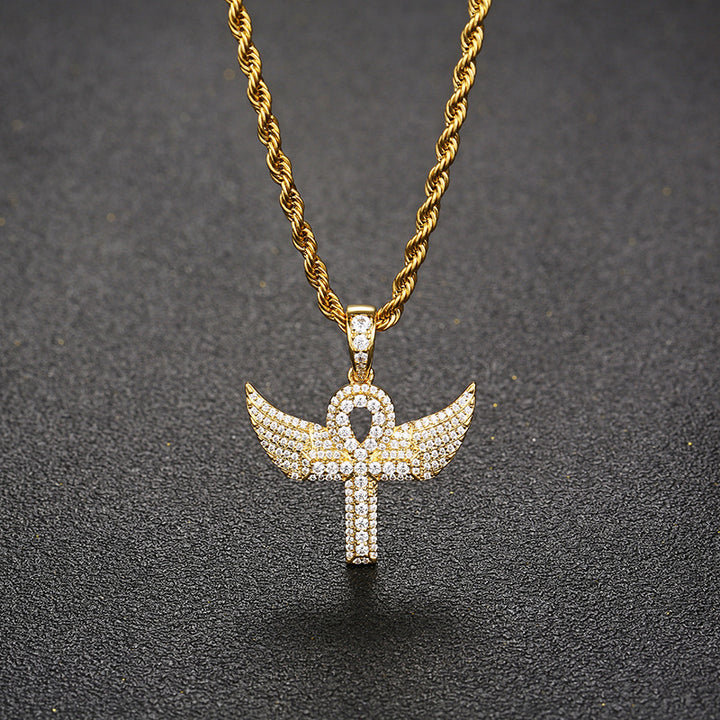 Zircon - Encrusted Angel Wing Cross Pendant – Jewelry Gift Ideas — 1