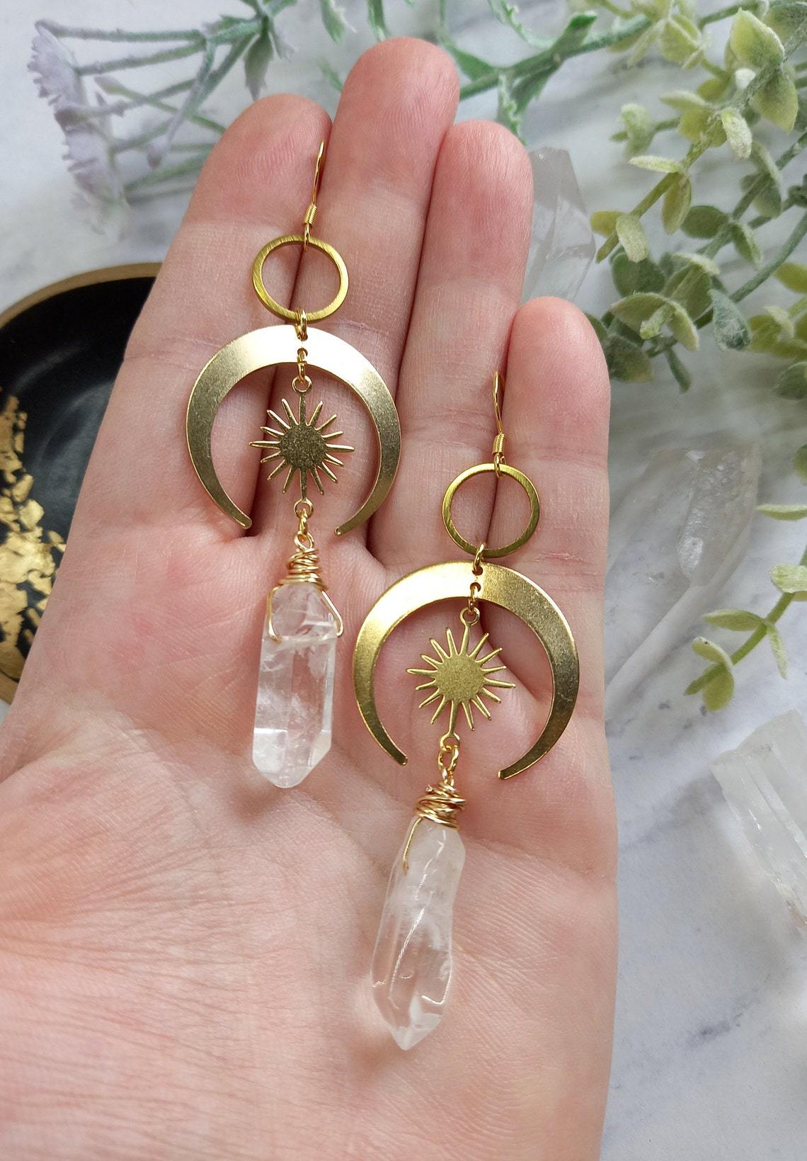 Women's Natural Crystal Hexagon Post Earrings – Gifts for Her — 1
