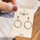 Circle Silver Needle Zircon Pearl Earrings Personality – Stylish Gifts — 3