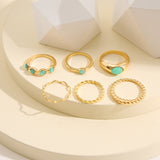Boho Vintage Gold Geometric Emerald Statement Ring Set – Stylish Gifts — 7
