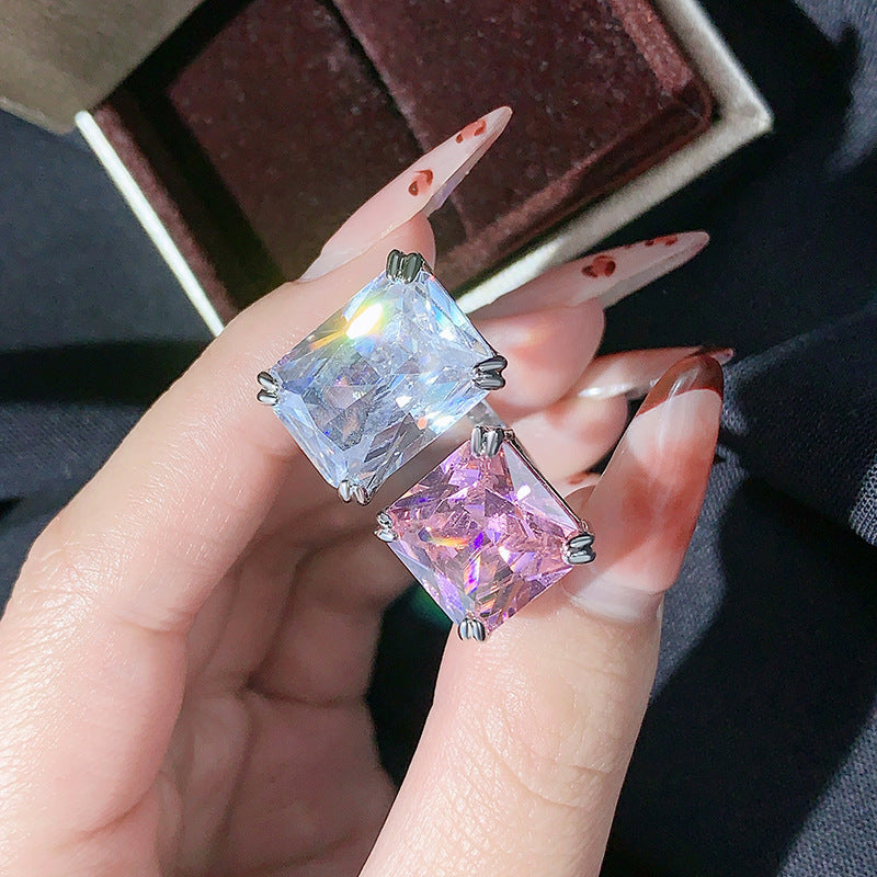 Artificial Topaz Square Ring Female Simple Micro – Gifts for Her — 1