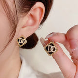 S925 Silver Needle Black Square Letter Earrings – Gift Ideas — 5