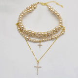 Women's Multi-layer Pearl Cross Necklace – Jewelry Gift Ideas — 3