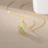 Natural Hotan Jade Leaf Necklace Female S925 – Jewelry Gift Ideas — 6