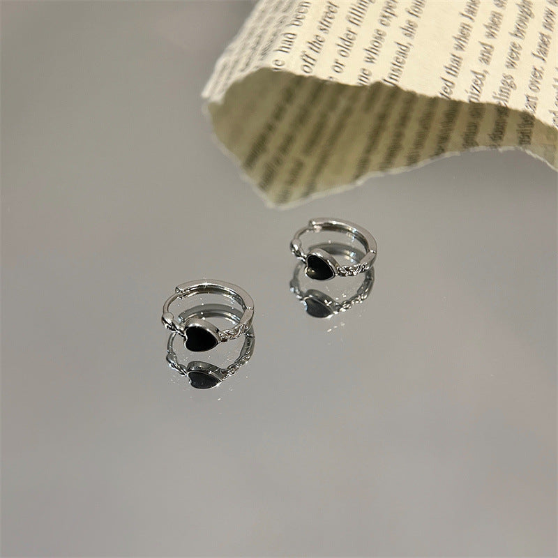 Black Love Heart Earrings Female Summer Ear Clip – Gifts for Her — 1