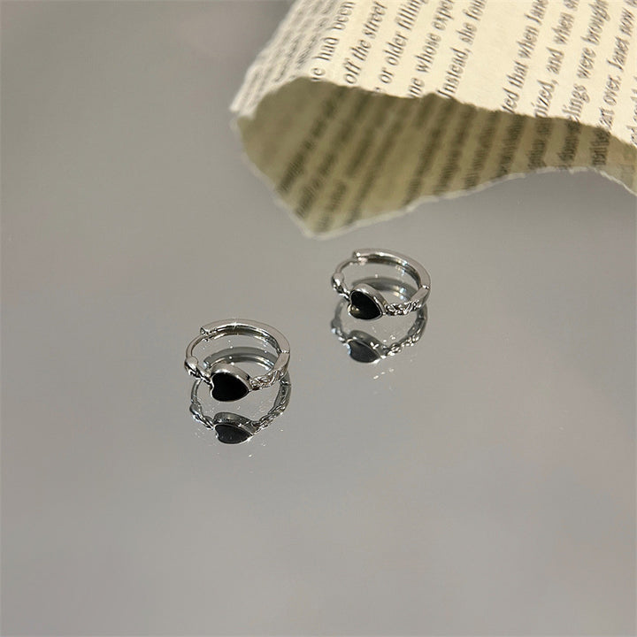 Black Love Heart Earrings Female Summer Ear Clip – Gifts for Her — 1
