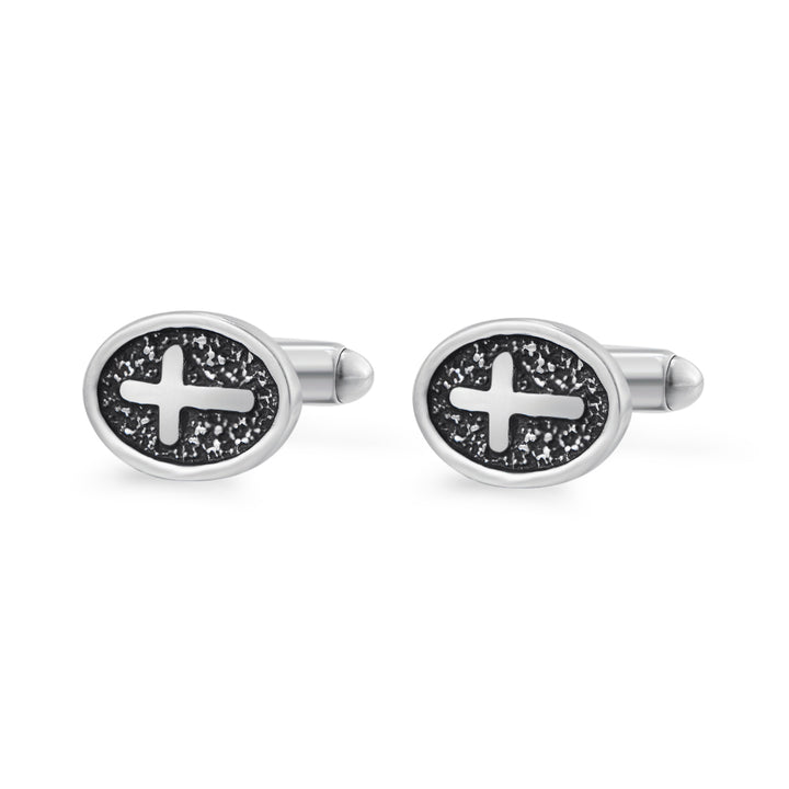 Oval Cross Cufflinks Silver Stainless Steel Shirt Cuff – Gifts for Him — 1