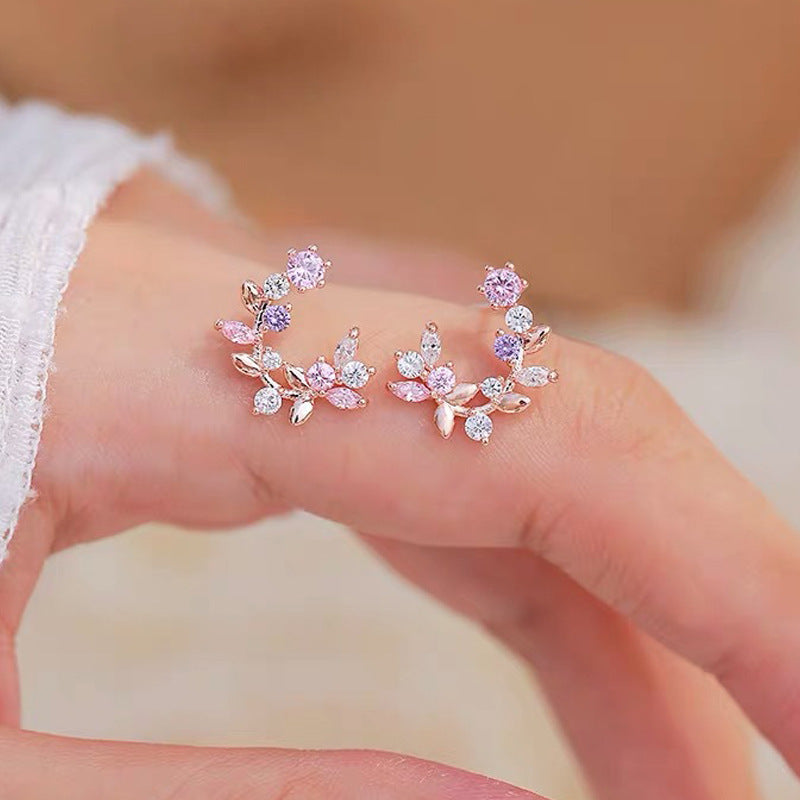 Flower Leaf Transfer Beads Zircon Ear Ring – Special Occasion Gifts — 1