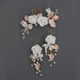 Design Ceramic White Flower Hair Comb Earrings – Beauty Gifts — 3