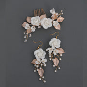 Design Ceramic White Flower Hair Comb Earrings – Beauty Gifts — 3