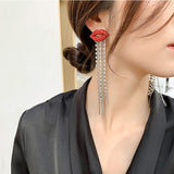 Full Diamond Lip Stud Earrings Long Tassel Crystal – Meaningful Gifts — 5
