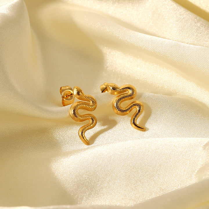 18K Gold Plated Stainless Steel Snake Stud Earrings – Gifts for Her — 1