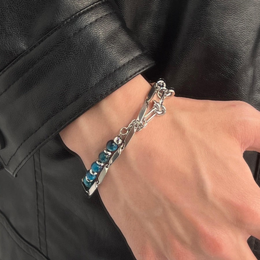 Double Blue Tigereye Titanium Steel Bracelet – Jewelry Gift Ideas — 1
