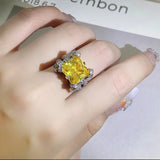 Diamond Yellow Princess Square Ice Flower Cut Open Ring – Gift Ideas — 4