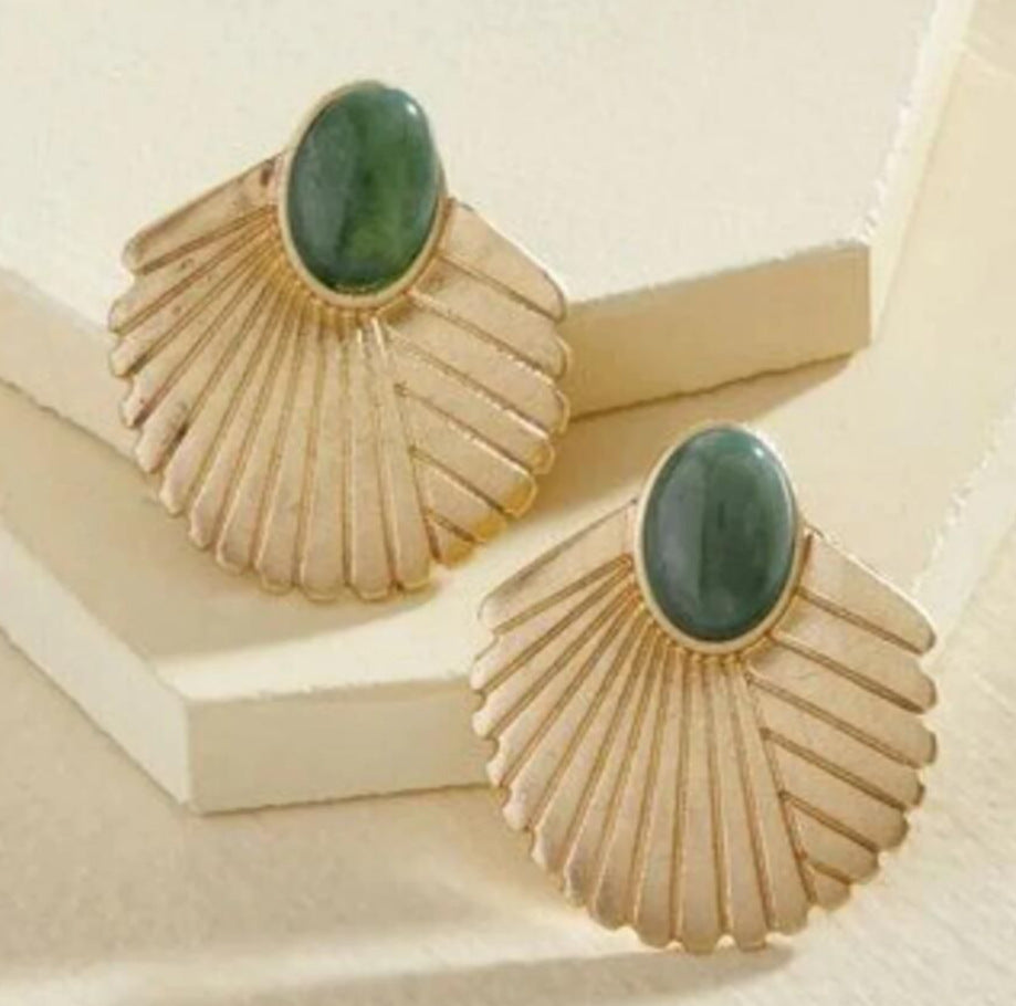 Fan-shaped Inlaid Natural Turquoise Earrings – Gift Ideas — 1