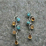Turquoise Inlaid Tassel Long Delicate Earrings – Small Gift Ideas — 2