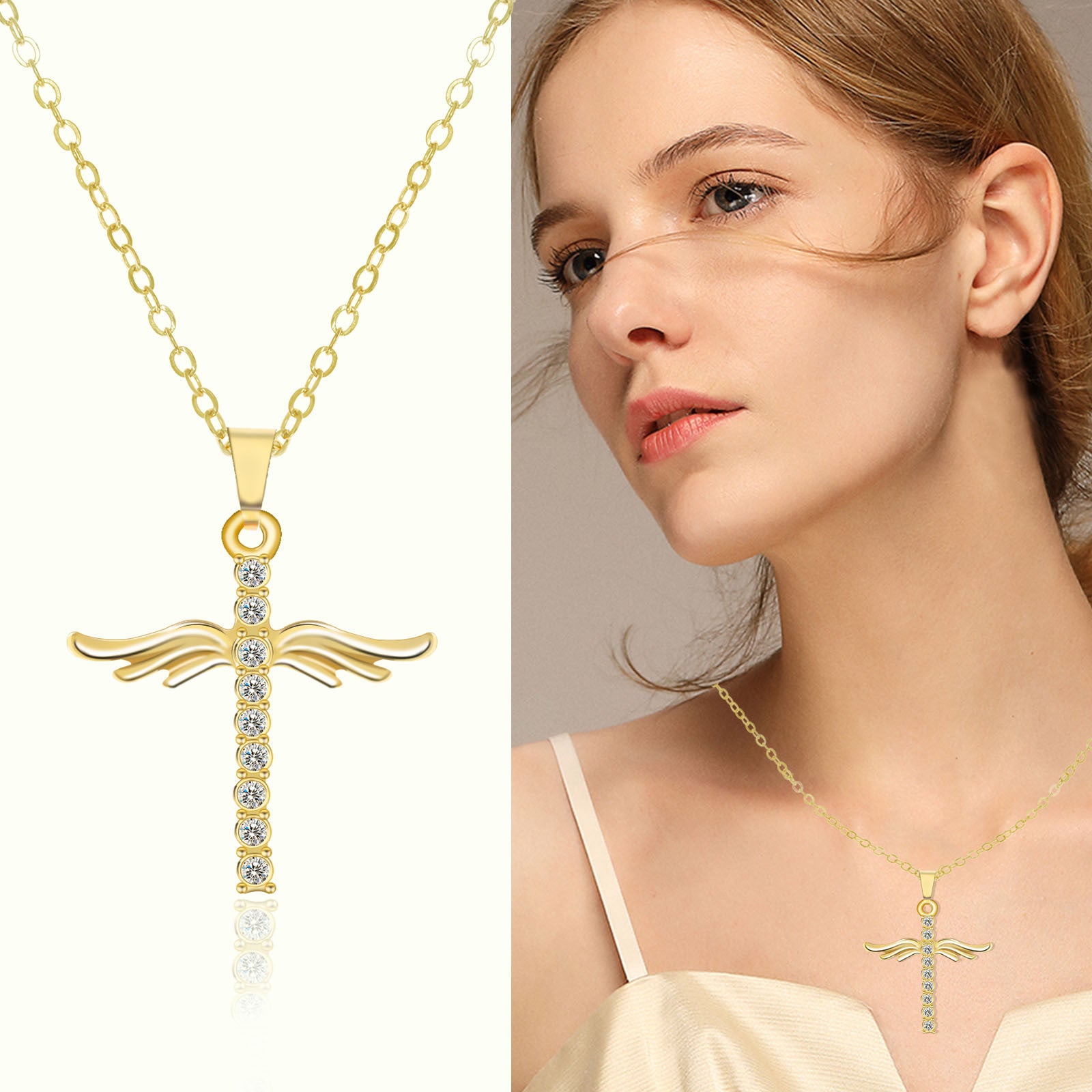 Angel Wings Cross Pendant Necklace For Woman – Jewelry Gift Ideas — 1