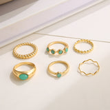 Boho Vintage Gold Geometric Emerald Statement Ring Set – Stylish Gifts — 4