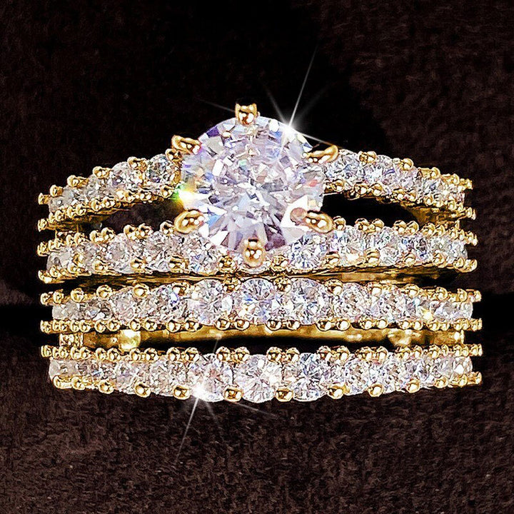 Hollow Double Layer Zircon Engagement Ring Set – Gifts for Couples — 1