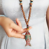 Vintage Long Necklace Handmade Turquoise Wood – Jewelry Gift Ideas — 3