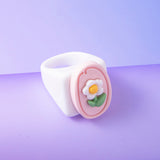 White Flower Acrylic Resin Rings For Women – Gifts for Her — 4