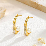 Fashion Stainless Steel Rhinestone Pearl Earrings – Stylish Gifts — 2