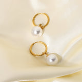 Bright Shell Pearl Hanging Earrings 18K Gold PVD – Stylish Gifts — 3