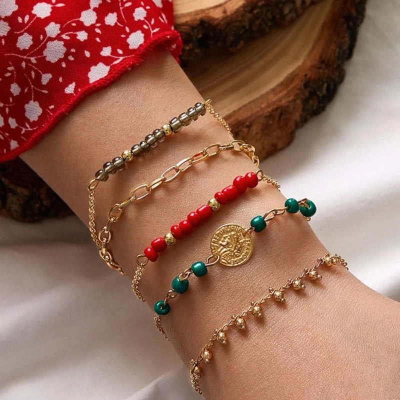 Ethnic Style Rice Bead Daisy Bracelet Set – Stylish Gifts — 1