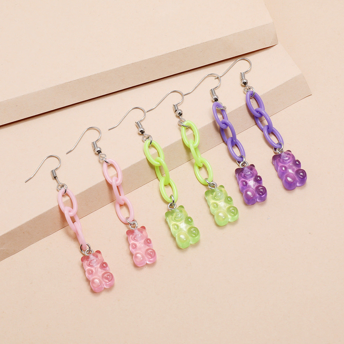 Tricolor Resin Bear Pendant Tassel Earrings – Jewelry Gift Ideas — 1