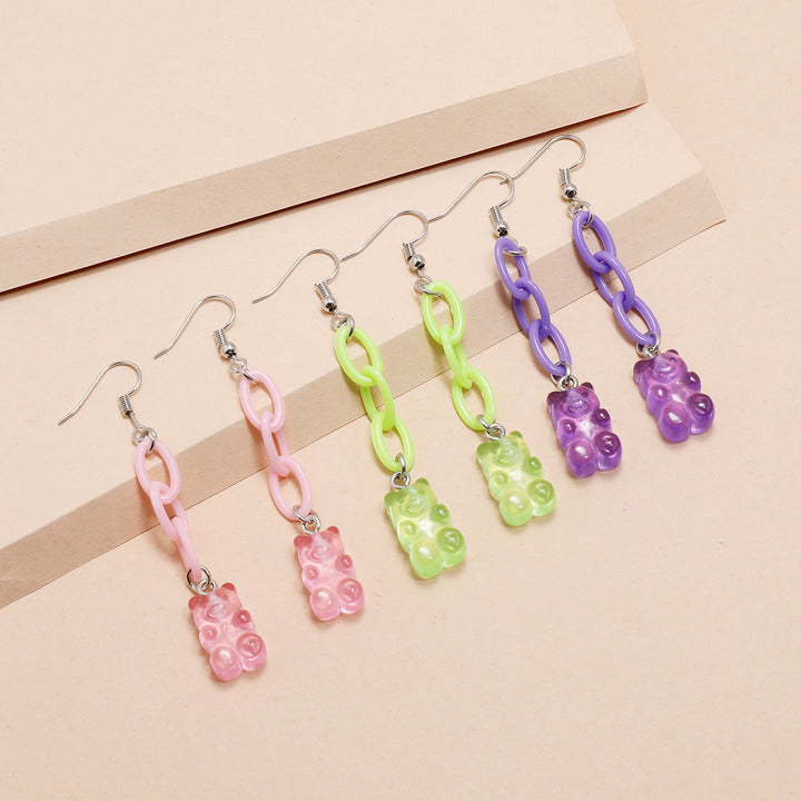 Tricolor Resin Bear Pendant Tassel Earrings – Jewelry Gift Ideas — 1