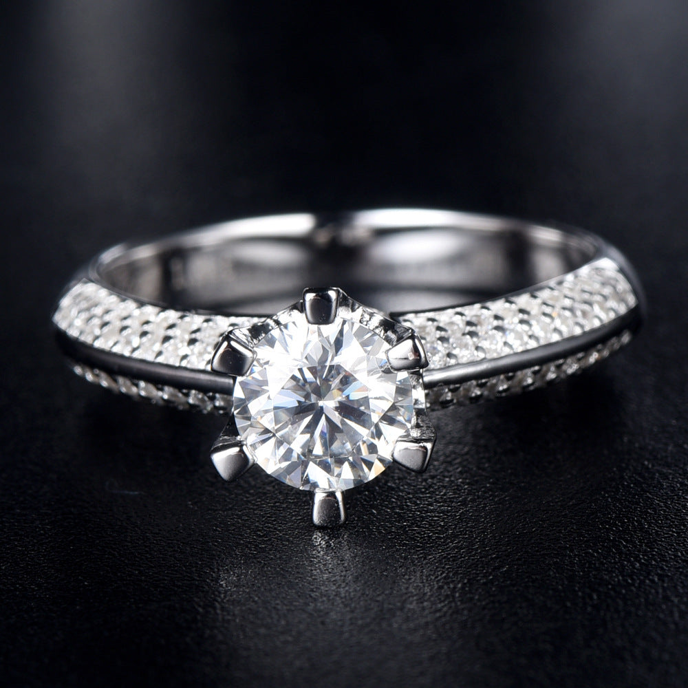 S925 Silver Ladies Middle Finger Six Prong Diamond Ring – Gift Ideas — 1