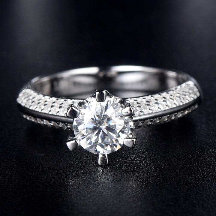 S925 Silver Ladies Middle Finger Six Prong Diamond Ring – Gift Ideas — 1