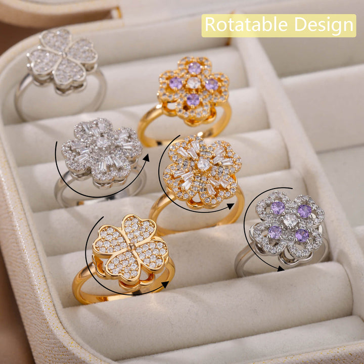 Rotatable Flower Rings With Rhinestones Ins Fashion – Stylish Gifts — 1