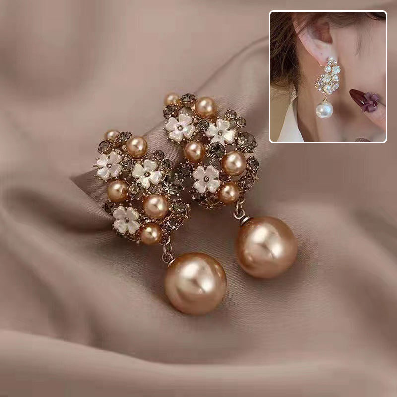 Rhinestones Flowers Pearls Earrings Fashion Elegant – Stylish Gifts — 1