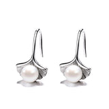 Sterling Silver Earrings Ginkgo Leaf Pearl Female – Gifts for Her — 3