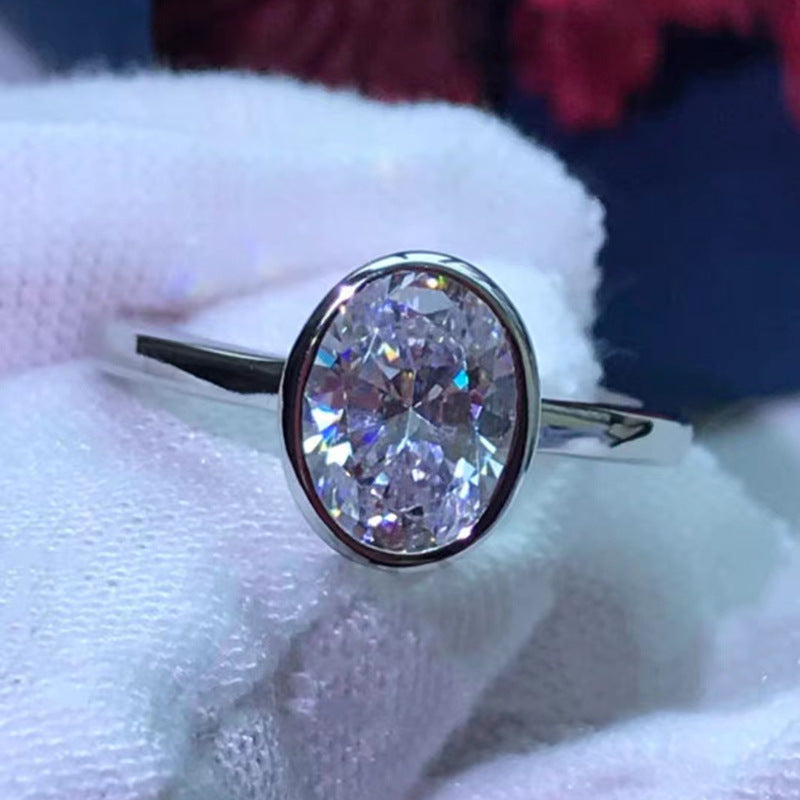 Oval White Diamond Ice Flower Cut Wedding Ring – Gifts for Her — 1