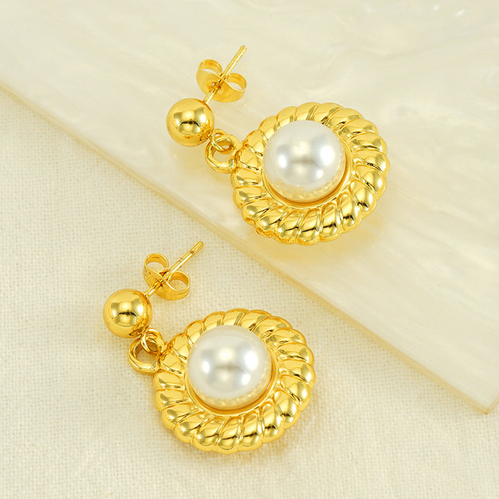 Titanium Steel Earrings Simple SUNFLOWER Pearl – Holiday Gift Ideas — 1