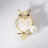 Natural Pearl Copper Zircon Owl Brooch – Jewelry Gift Ideas — 2