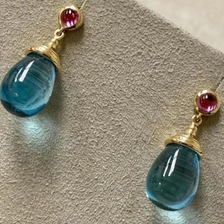 Gold Set Natural Stone Drop Earrings – Special Occasion Gifts — 1