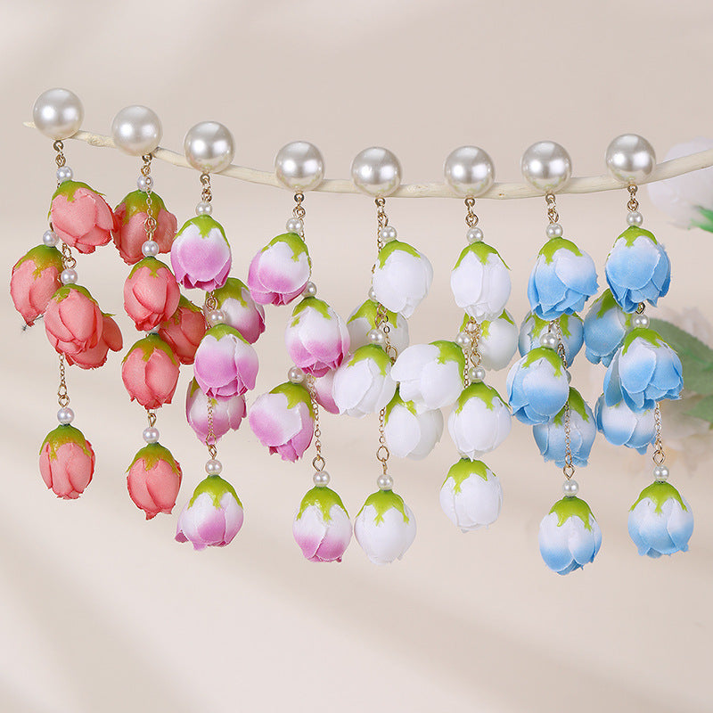 Colorful Green Bud Long Female Stud Earrings – Gifts for Her — 1