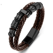 Men's Leather Titanium Steel Punk Bracelet – Jewelry Gift Ideas — 11