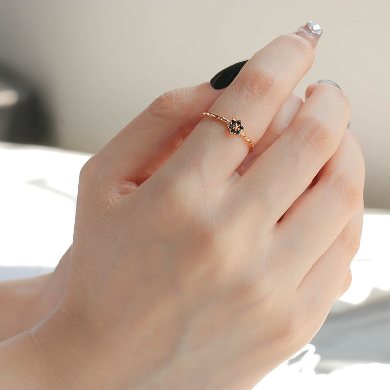 S925 Sterling Silver Ring Female Natural Black Agate – Gifts for Her — 1