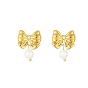 Titanium Steel Pearl Bow Nail Stainless Steel Earrings – Beauty Gifts — 6