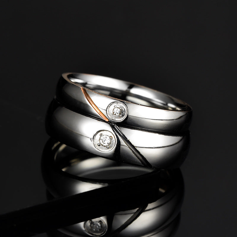 Stainless Steel Couple Ring With Diamond Style – Stylish Gifts — 1
