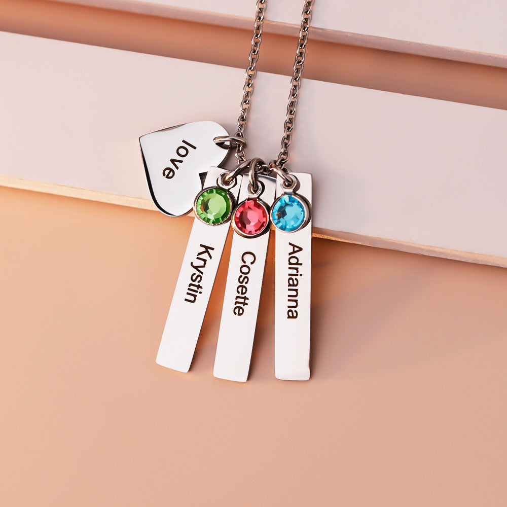 Birthday Stone Peach Heart Square Necklace – Jewelry Gift Ideas — 1